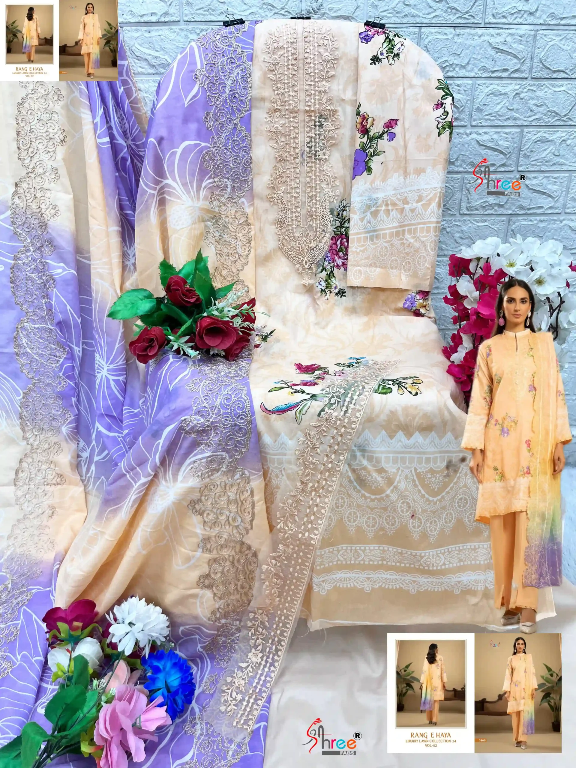 Shree Fab Rang E Heavy Luxary Lawn Collection Vol 02 Pure Cotton Wholesale Pakistani Salwar Suit Catalog — Wholesale Salwar Suits, Shree Fabs wholesale from Surat - Gallery Image 5
